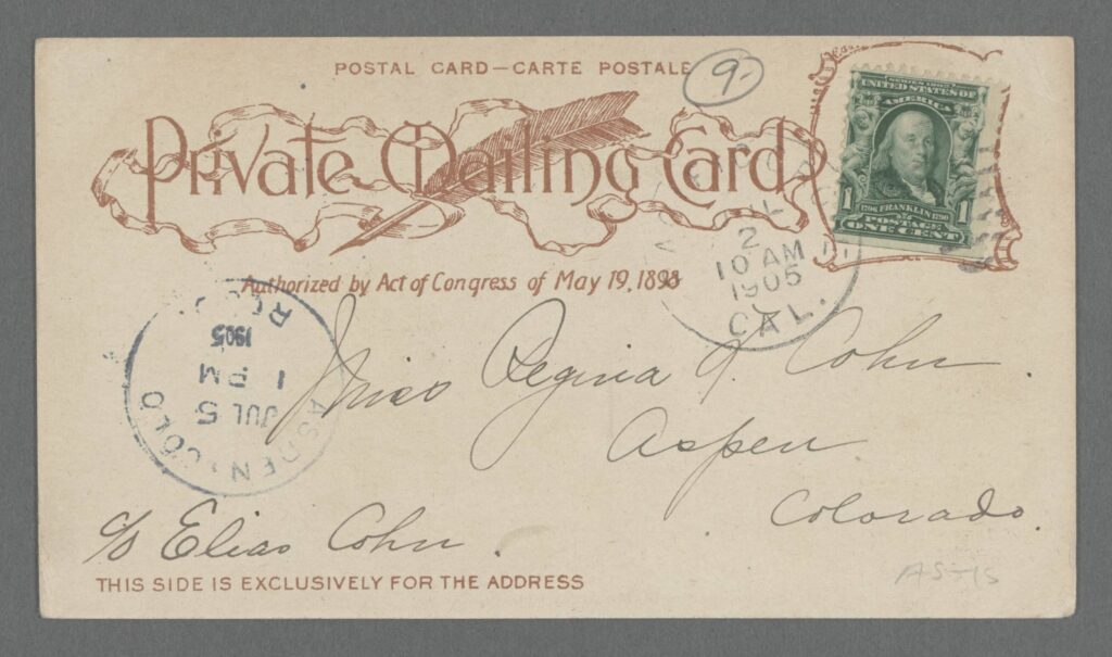Back side, for address only, of early postcard with "Private Mailing Card" text and reference to 1898 act of Congress authorizing postcards